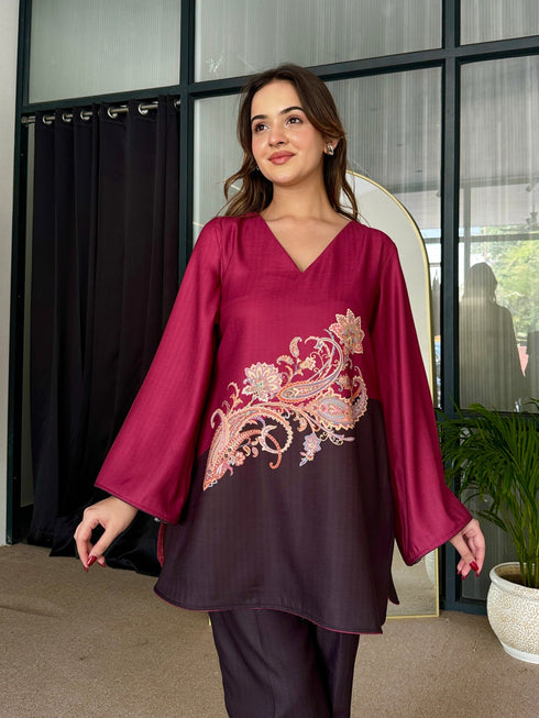 Bold Two Tone Black Winter Kurta Set